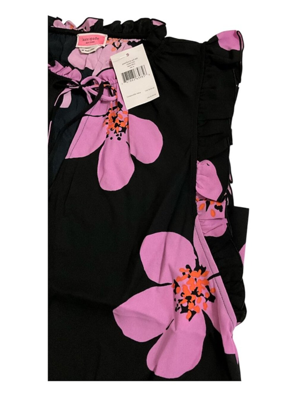 Kate Spade Black Pink Floral Ruffle Sleeveless Blouse Women’s M NWT $200 MSRP - Picture 4 of 5